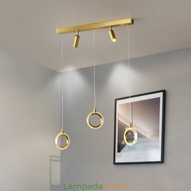 Luminária pendente de acrílico com anel e holofote
