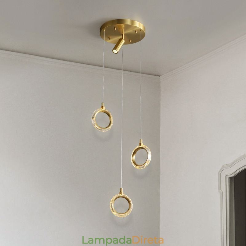 Luminária pendente de acrílico com anel e holofote