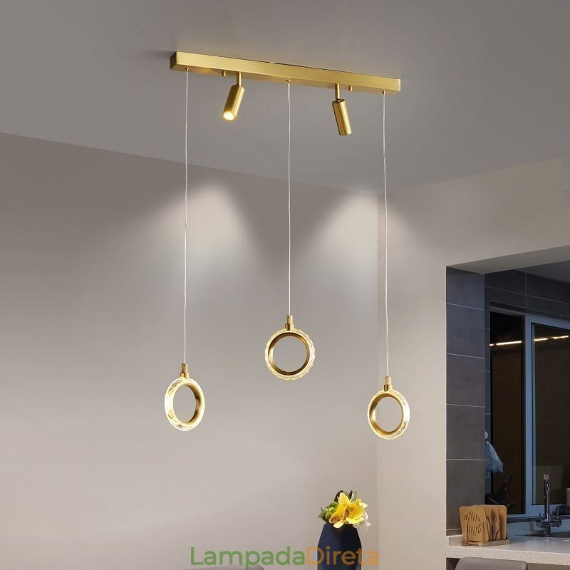 Luminária pendente de acrílico com anel e holofote