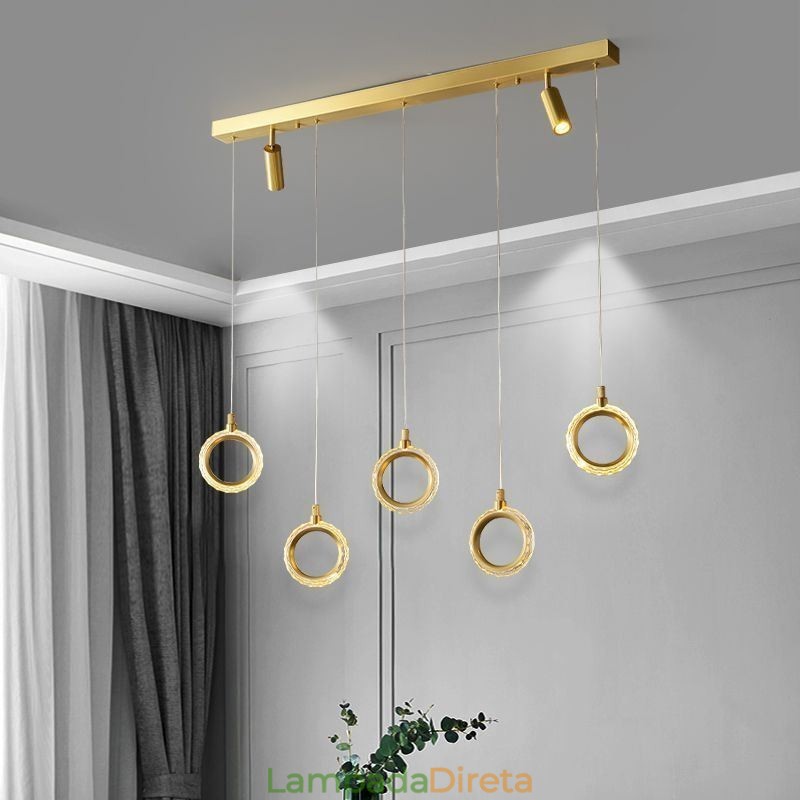 Luminária pendente de acrílico com anel e holofote