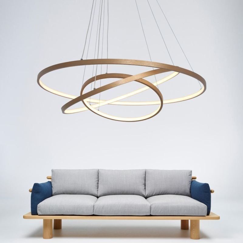Luminária pendente moderna, lustre, iluminação de teto com 3 anéis