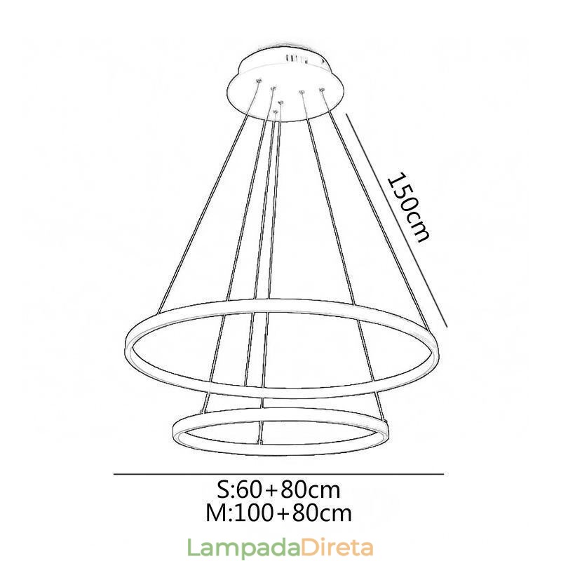 Luminária pendente simples e moderna de alumínio com anel duplo