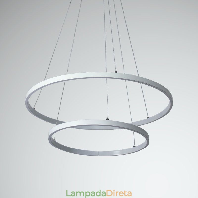 Luminária pendente simples e moderna de alumínio com anel duplo