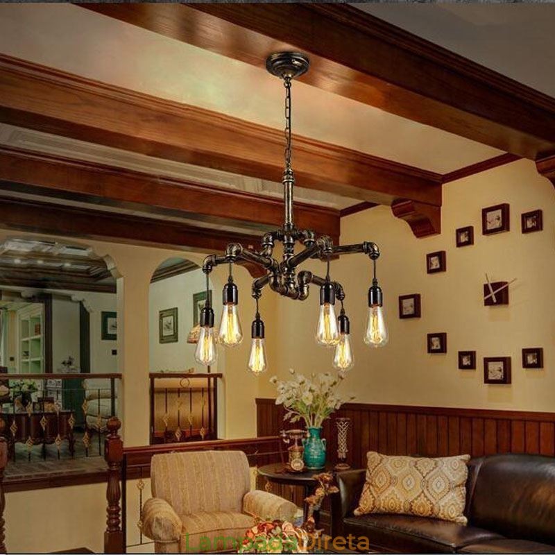 6 Luz Retro Industrial Vintage Water Pipe Pendant Light Chandelier Country Estilo Rústico