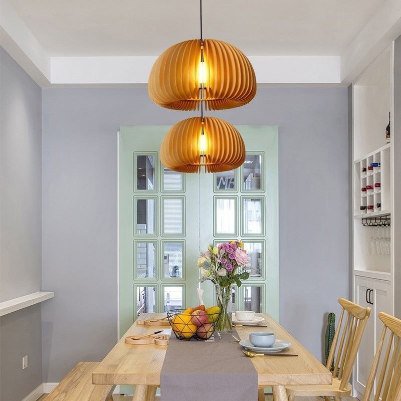 Luminária pendente estilo retrô Basswood Abóbora Luminária pendente