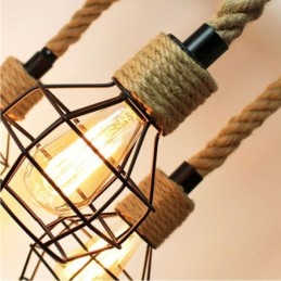 Estilo Retro 6 Cabeças Pendente Luz Corda De Cânhamo Lustre Com Abajur De Ferro