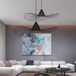 Luminária pendente de ferro simples, abajur de chapéu de palha, 1 luz