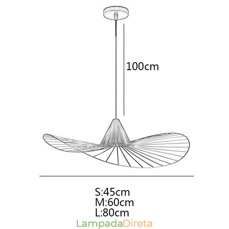 Luminária pendente de ferro simples, abajur de chapéu de palha, 1 luz