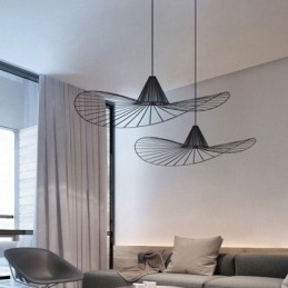 Luminária pendente de ferro simples, abajur de chapéu de palha, 1 luz