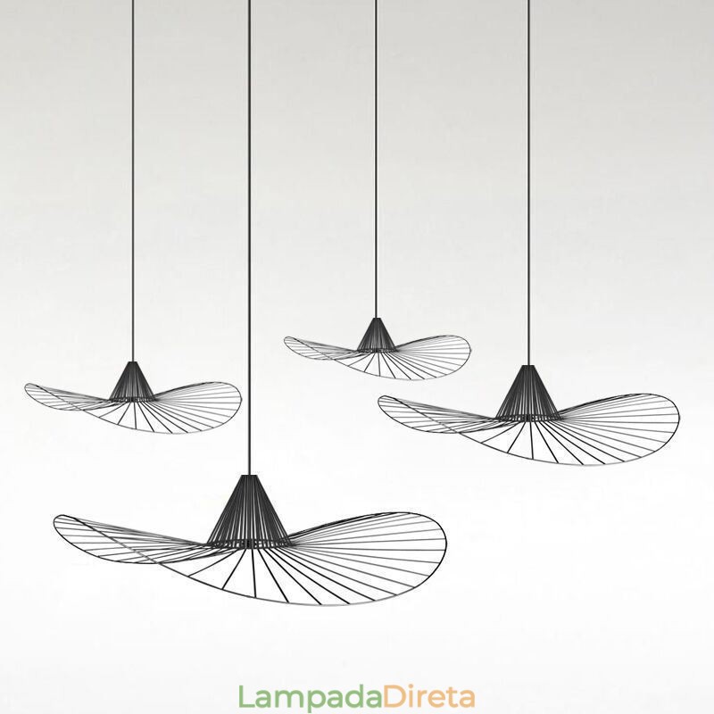 Luminária pendente de ferro simples, abajur de chapéu de palha, 1 luz
