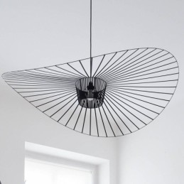 Luminária pendente de ferro, chapéu de palha, 1 luz