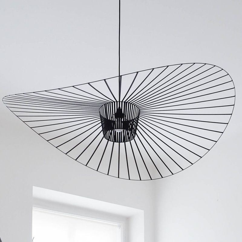 Luminária pendente de ferro, chapéu de palha, 1 luz