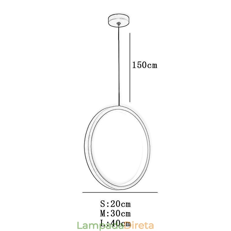 Luminária pendente minimalista em forma de anel, luminária decorativa de teto