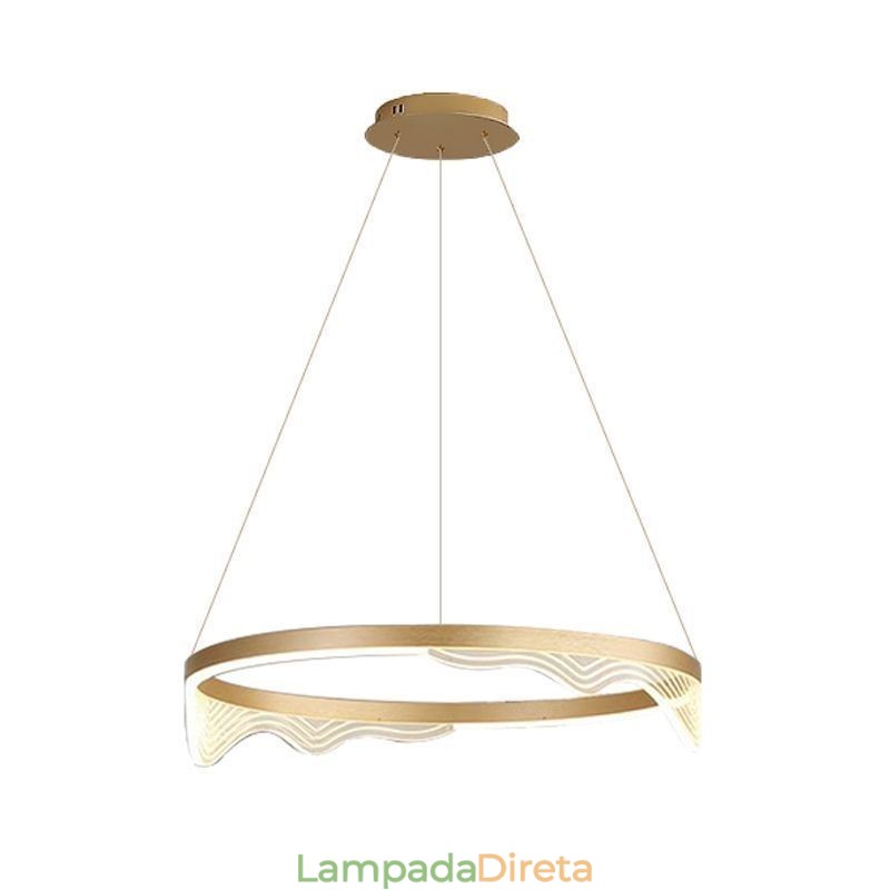 Luminária pendente nórdica de alumínio, luz suspensa com ondas douradas e ondulações