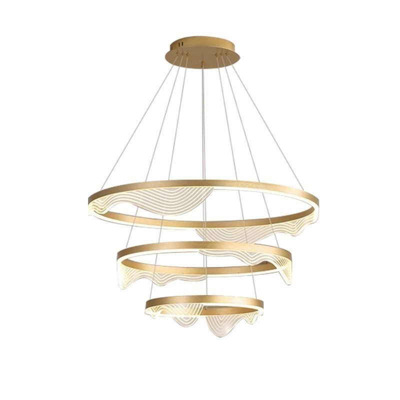 Luminária pendente Golden Wave Ripple Luz suspensa 3 luzes