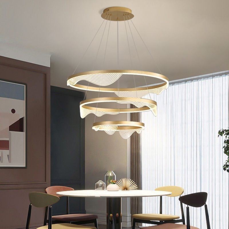 Luminária pendente Golden Wave Ripple Luz suspensa 3 luzes