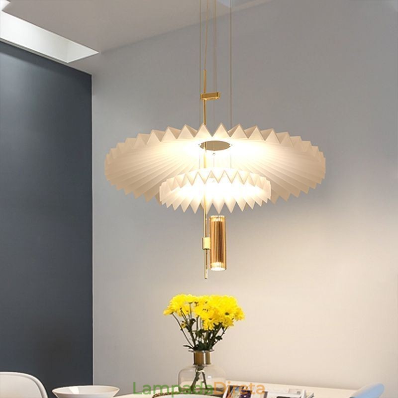 Luminária pendente plissada moderna em acrílico para iluminação decorativa
