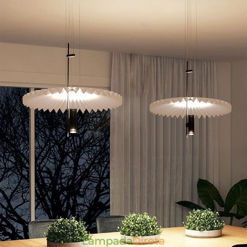 Luminária pendente plissada moderna em acrílico para iluminação decorativa