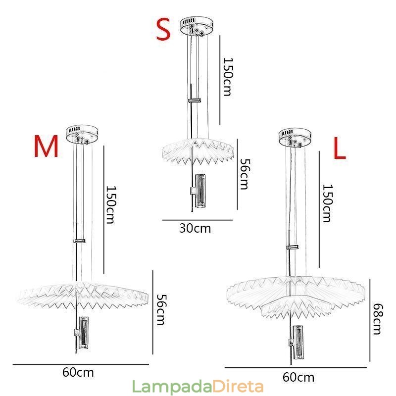 Luminária pendente plissada moderna em acrílico para iluminação decorativa