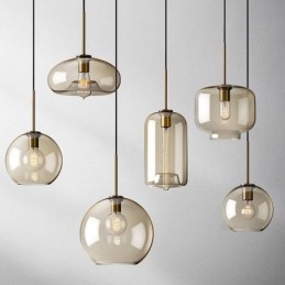 Luminária pendente de vidro minimalista cor conhaque luminária decorativa de vidro