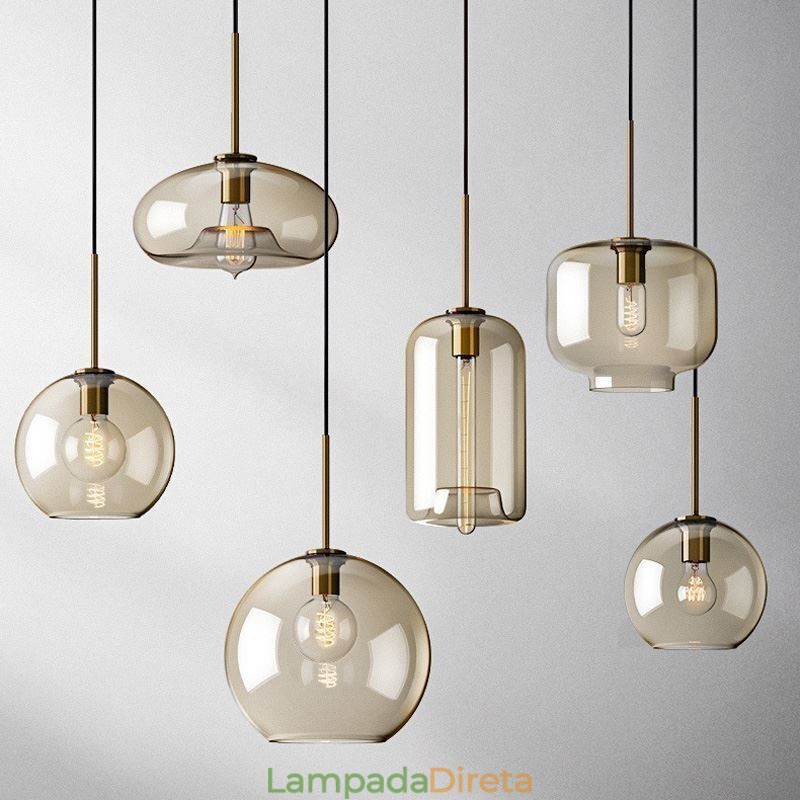 Luminária pendente de vidro minimalista cor conhaque luminária decorativa de vidro