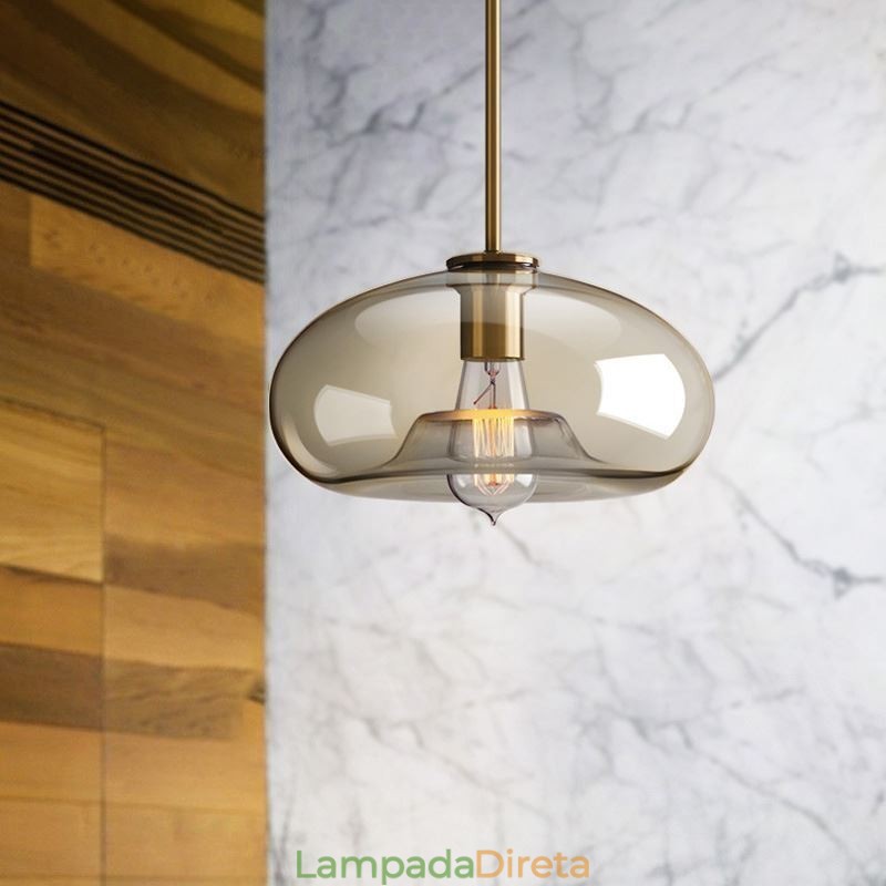 Luminária pendente de vidro minimalista cor conhaque luminária decorativa de vidro