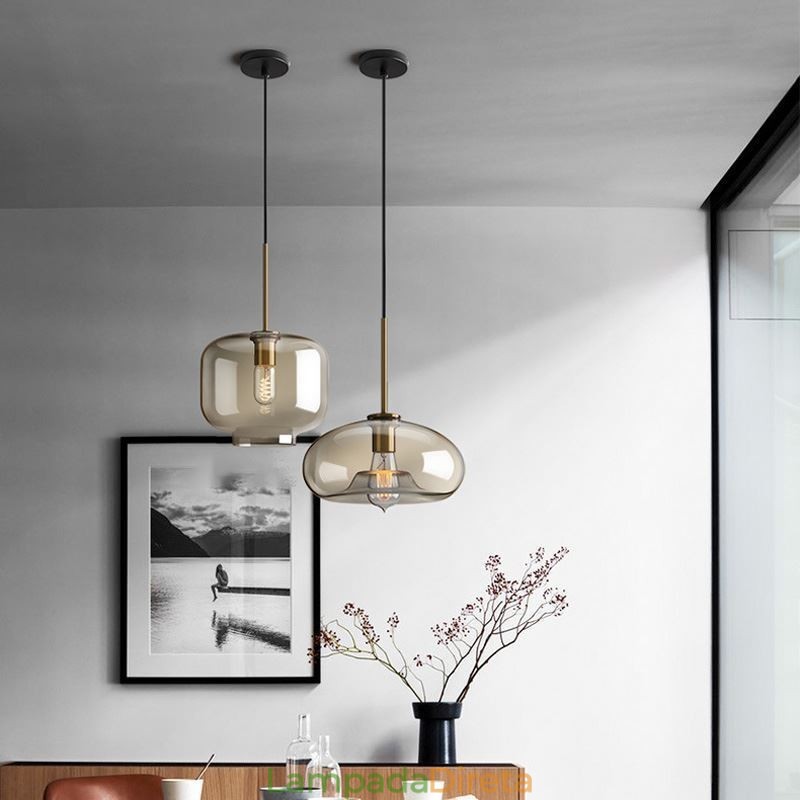 Luminária pendente de vidro minimalista cor conhaque luminária decorativa de vidro