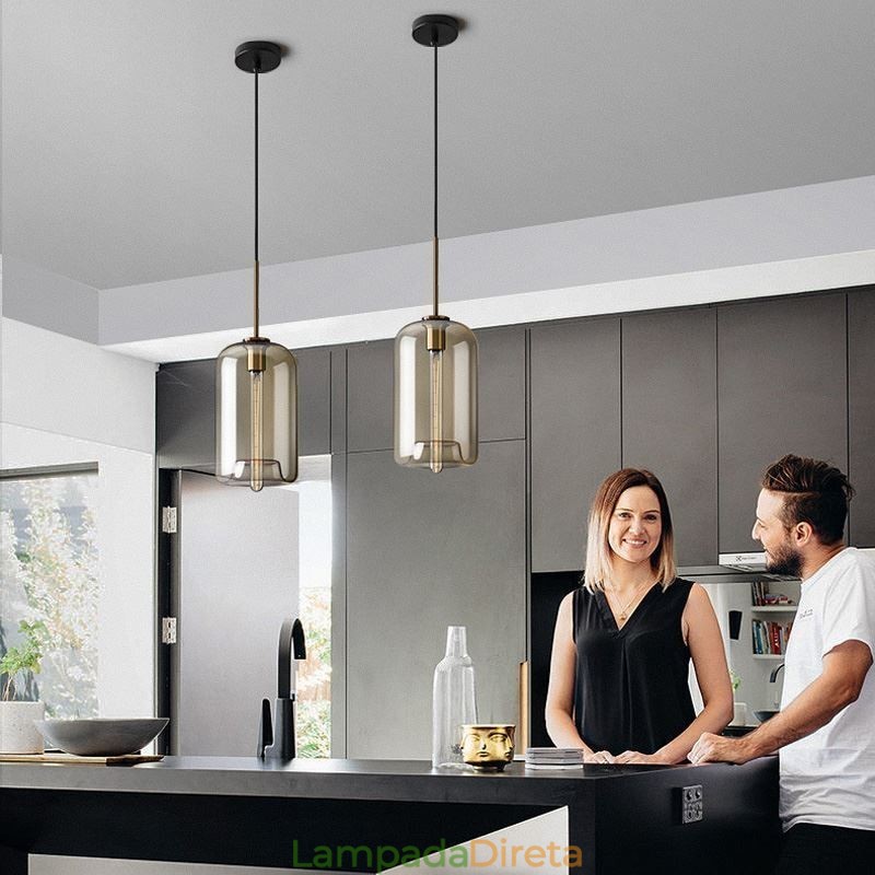 Luminária pendente de vidro minimalista cor conhaque luminária decorativa de vidro
