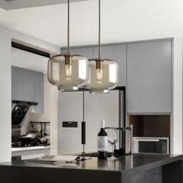 Luminária pendente de vidro minimalista cor conhaque luminária decorativa de vidro