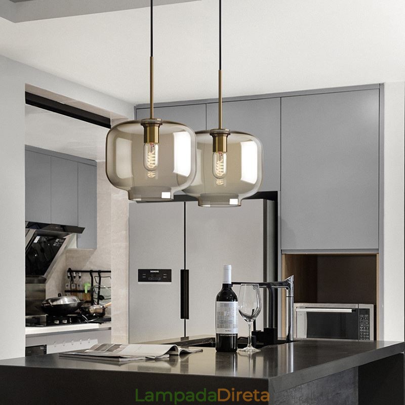 Luminária pendente de vidro minimalista cor conhaque luminária decorativa de vidro