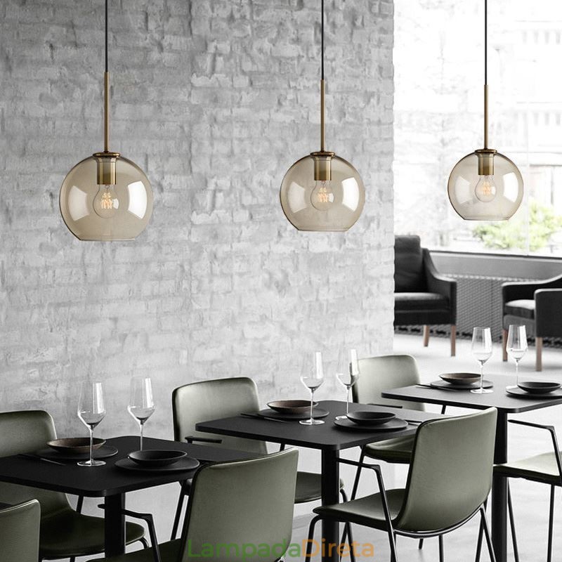 Luminária pendente de vidro minimalista cor conhaque luminária decorativa de vidro