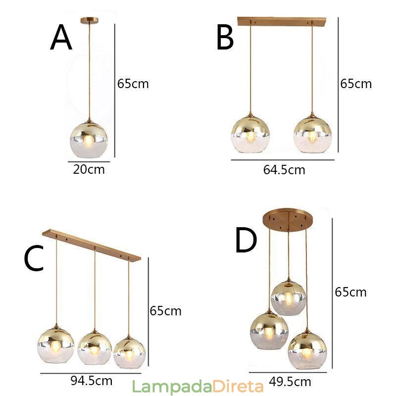 Luminária pendente criativa de ferro e globo de vidro, iluminação decorativa