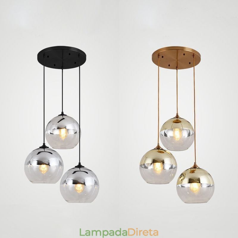 Luminária pendente criativa de ferro e globo de vidro, iluminação decorativa