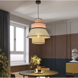 1 Luminária pendente de abajur de vestido leve com trama de bambu