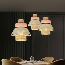 1 Luminária pendente de abajur de vestido leve com trama de bambu