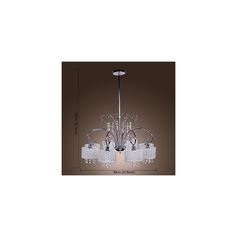 Lustre moderno contemporâneo de cristal cromado em metal