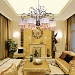 Lustre moderno contemporâneo de cristal cromado em metal