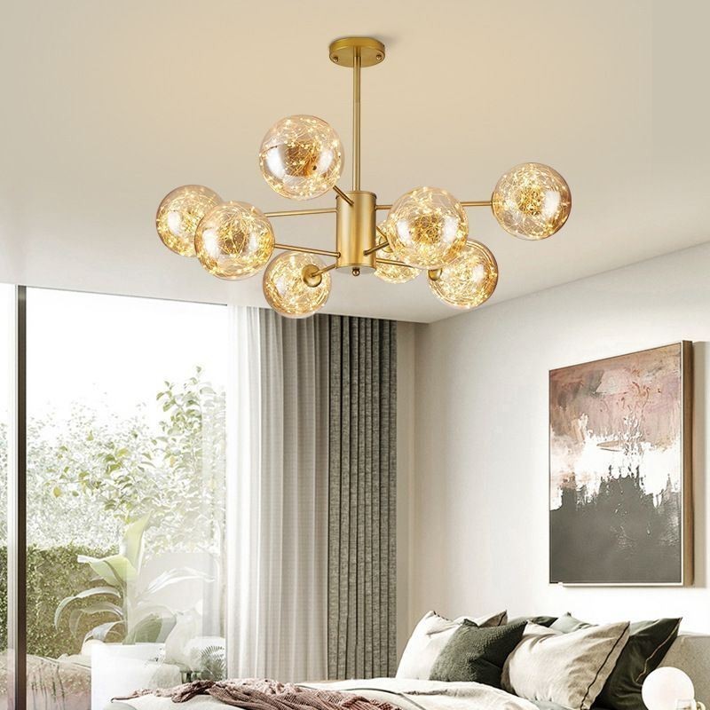 Luminária pendente Magic Bean estilo nórdico, luminária pendente Gypsophila com bola de vidro