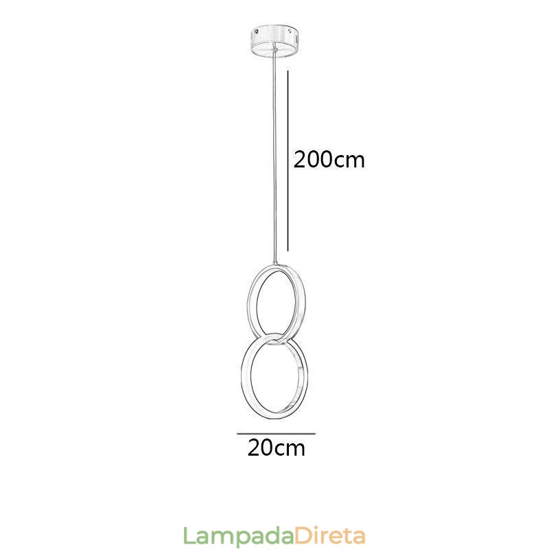 Luminária pendente de latão com anéis decorativos