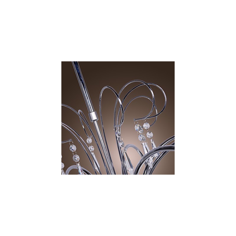 Lustre moderno contemporâneo de cristal cromado em metal