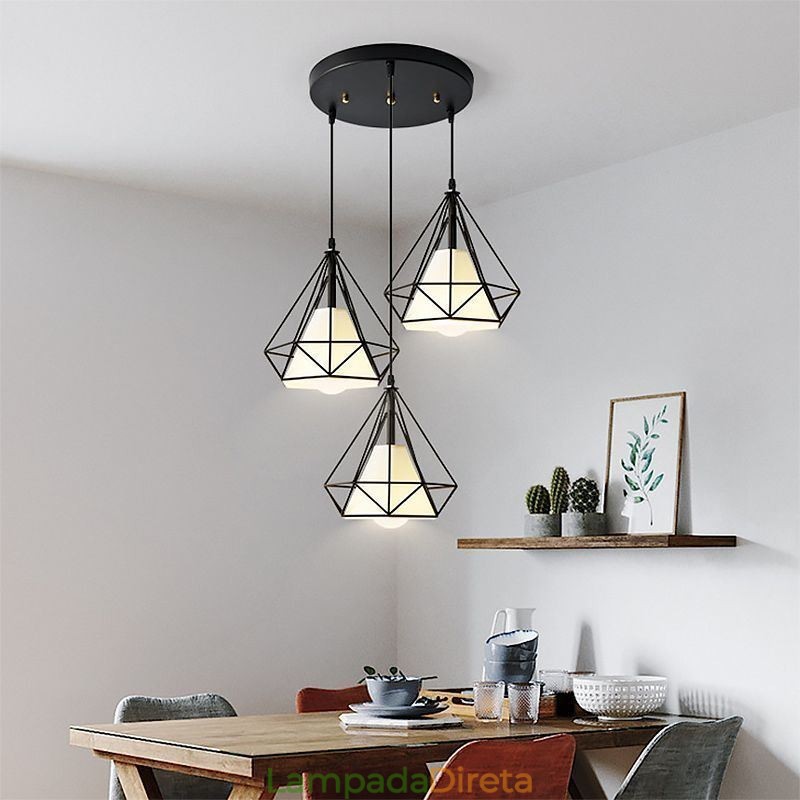 Luminária pendente em formato de diamante, luminária decorativa moderna e minimalista