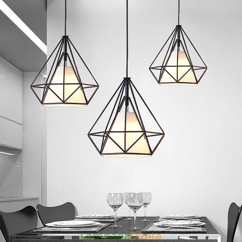 Luminária pendente em formato de diamante, luminária decorativa moderna e minimalista