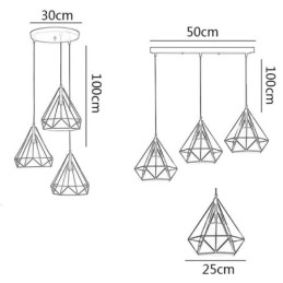 Luminária pendente em formato de diamante, luminária decorativa moderna e minimalista