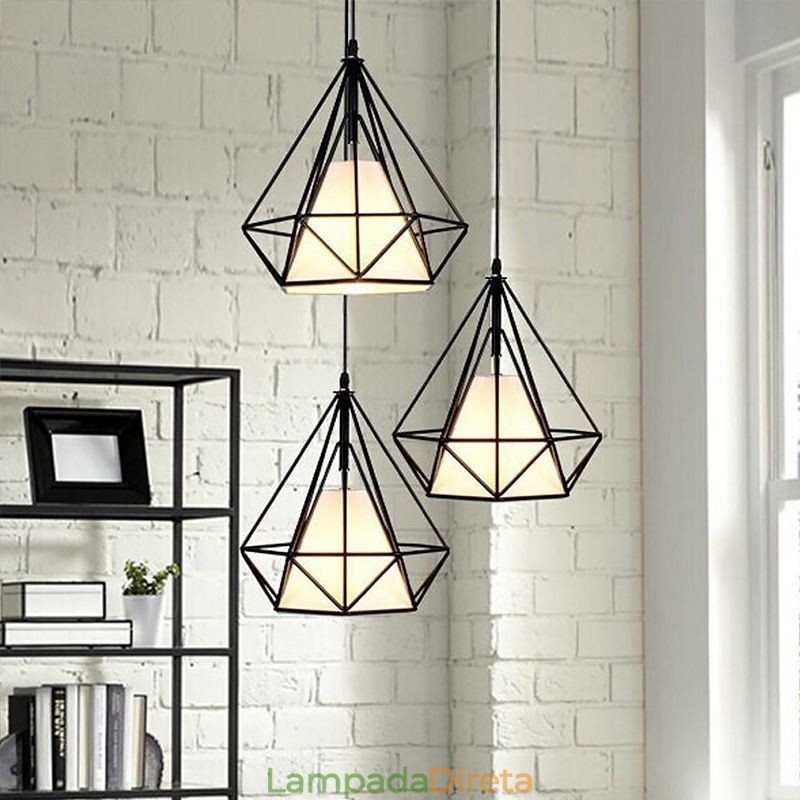 Luminária pendente em formato de diamante, luminária decorativa moderna e minimalista