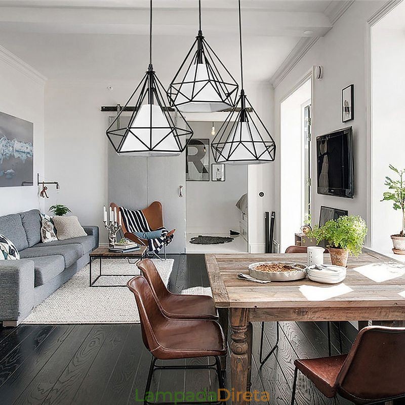 Luminária pendente em formato de diamante, luminária decorativa moderna e minimalista