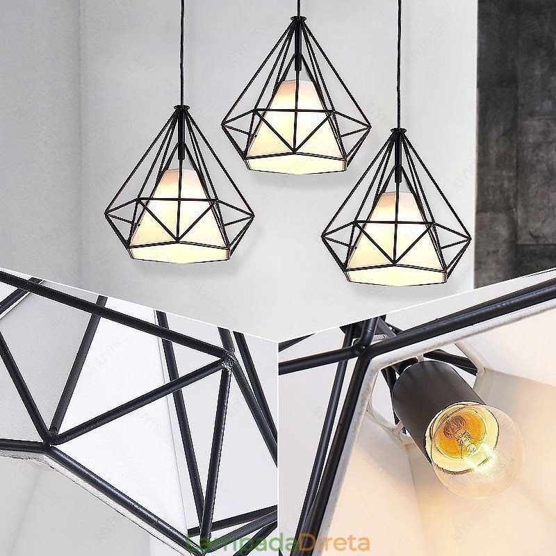 Luminária pendente em formato de diamante, luminária decorativa moderna e minimalista