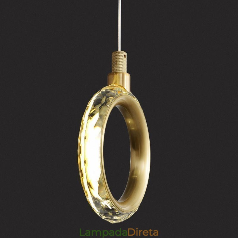 Luminária pendente de acrílico com anel de luz e holofote