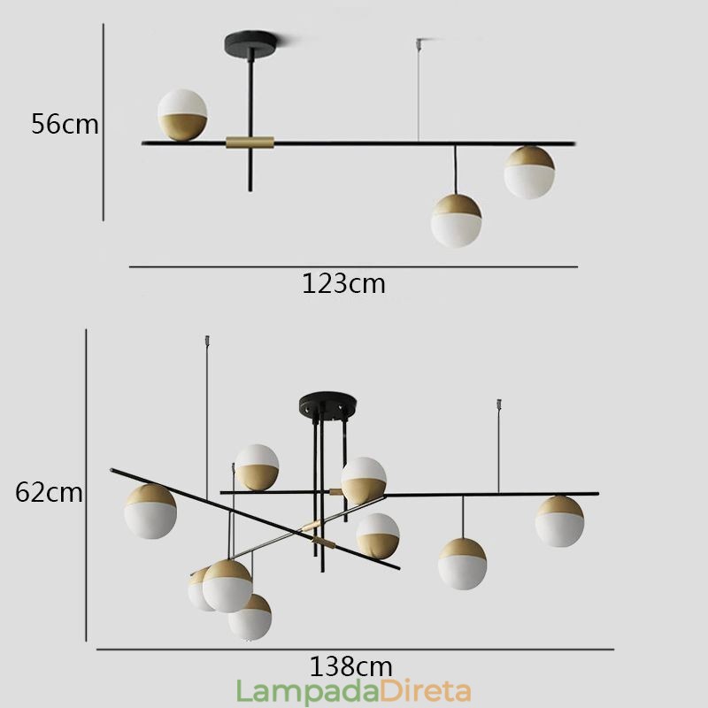 Lustre de teto com bola de vidro