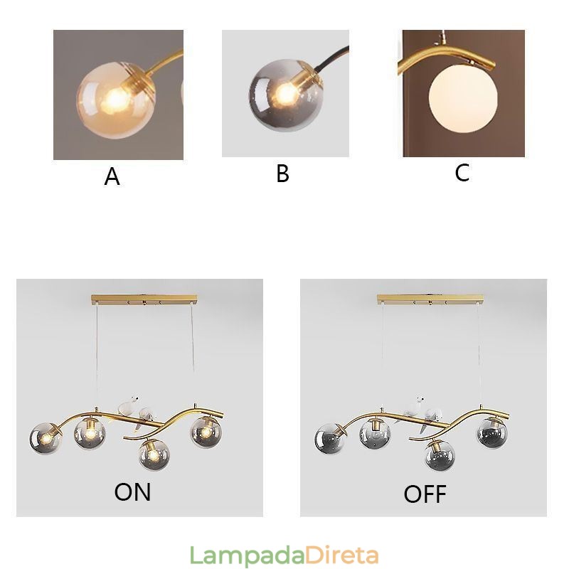 Luminária pendente moderna minimalista com 4 lâmpadas, luz decorativa