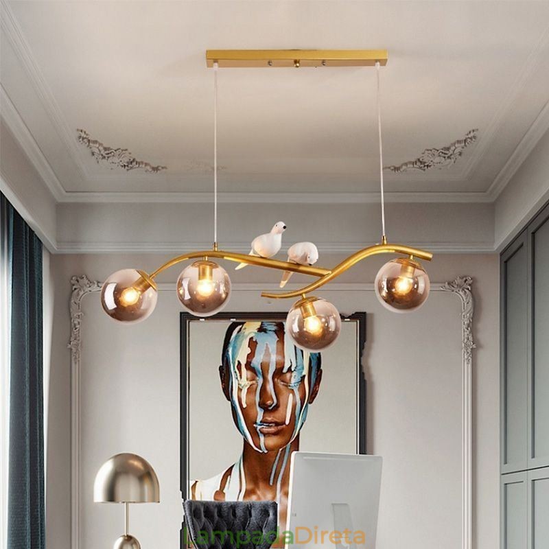 Luminária pendente moderna minimalista com 4 lâmpadas, luz decorativa